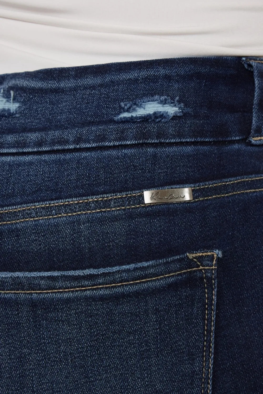 Raw hem high waist jeans full outfit view