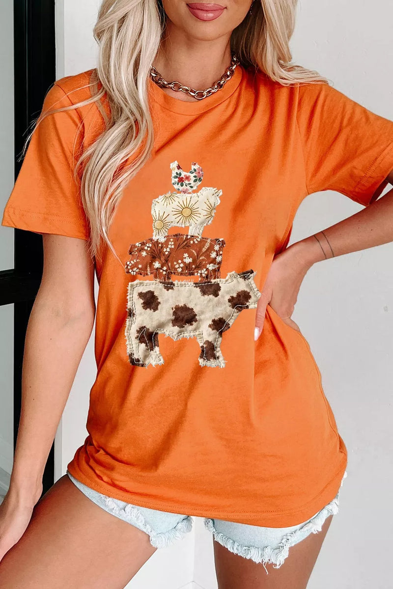 Animal design short sleeve tee in sherbet, front view