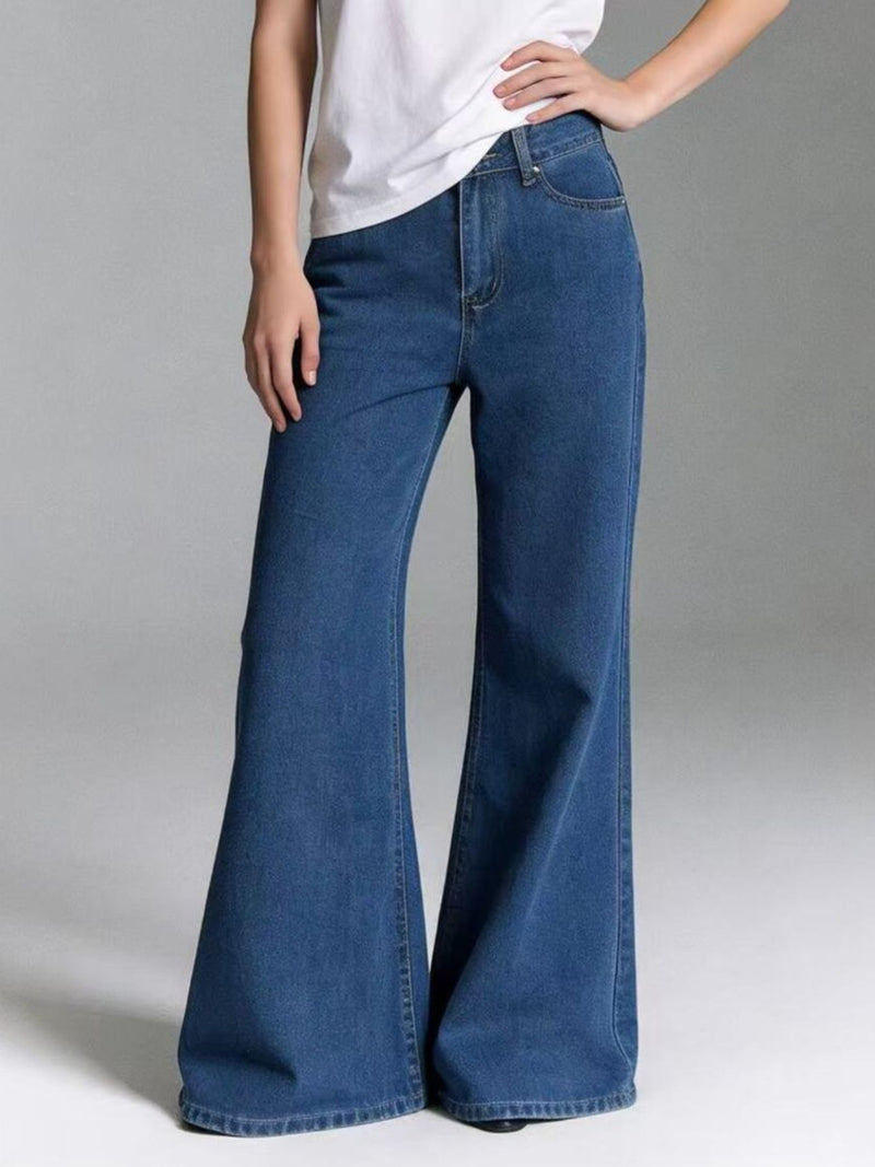 High waisted flare leg jeans front view