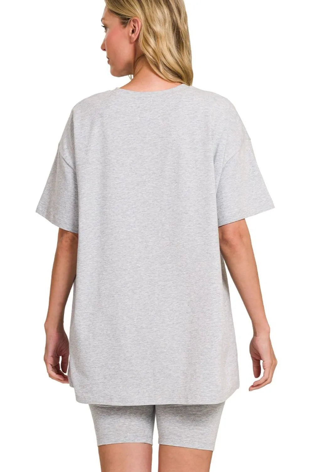 Zenana Cotton Round Neck Top & Biker Shorts - Fashorio