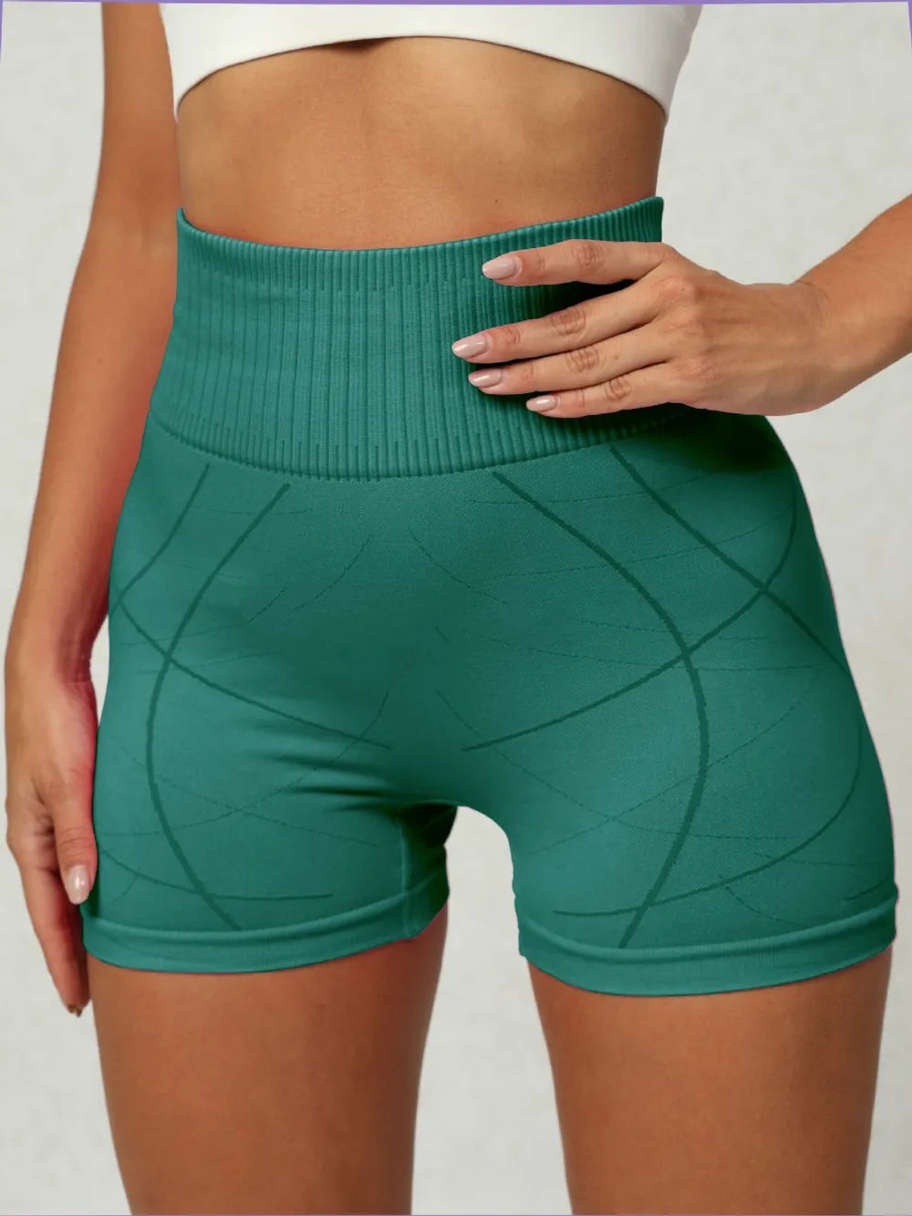 High Waist Active Shorts Teal - Fashorio