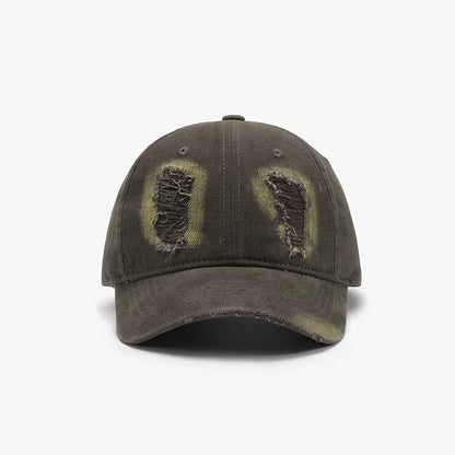 Distressed Cotton Baseball Cap Army Green One Size - Fashorio
