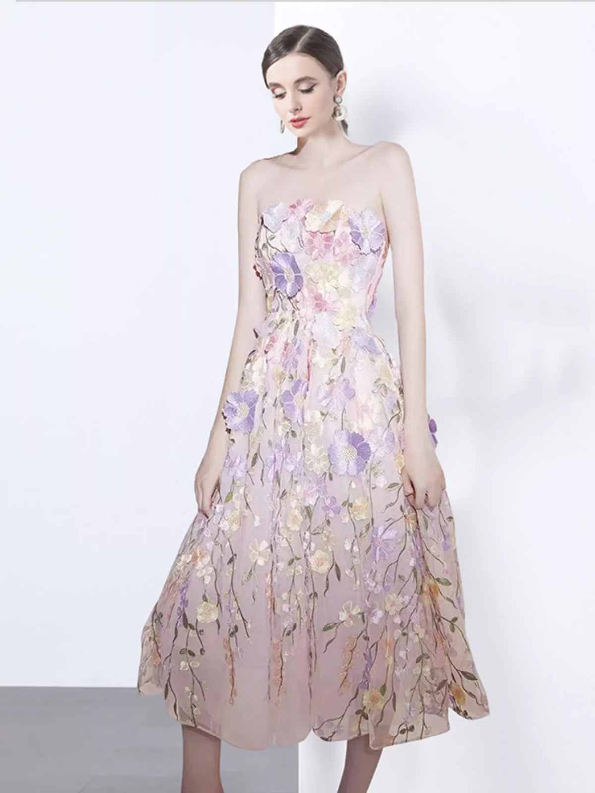 Strapless occasion dress full length view