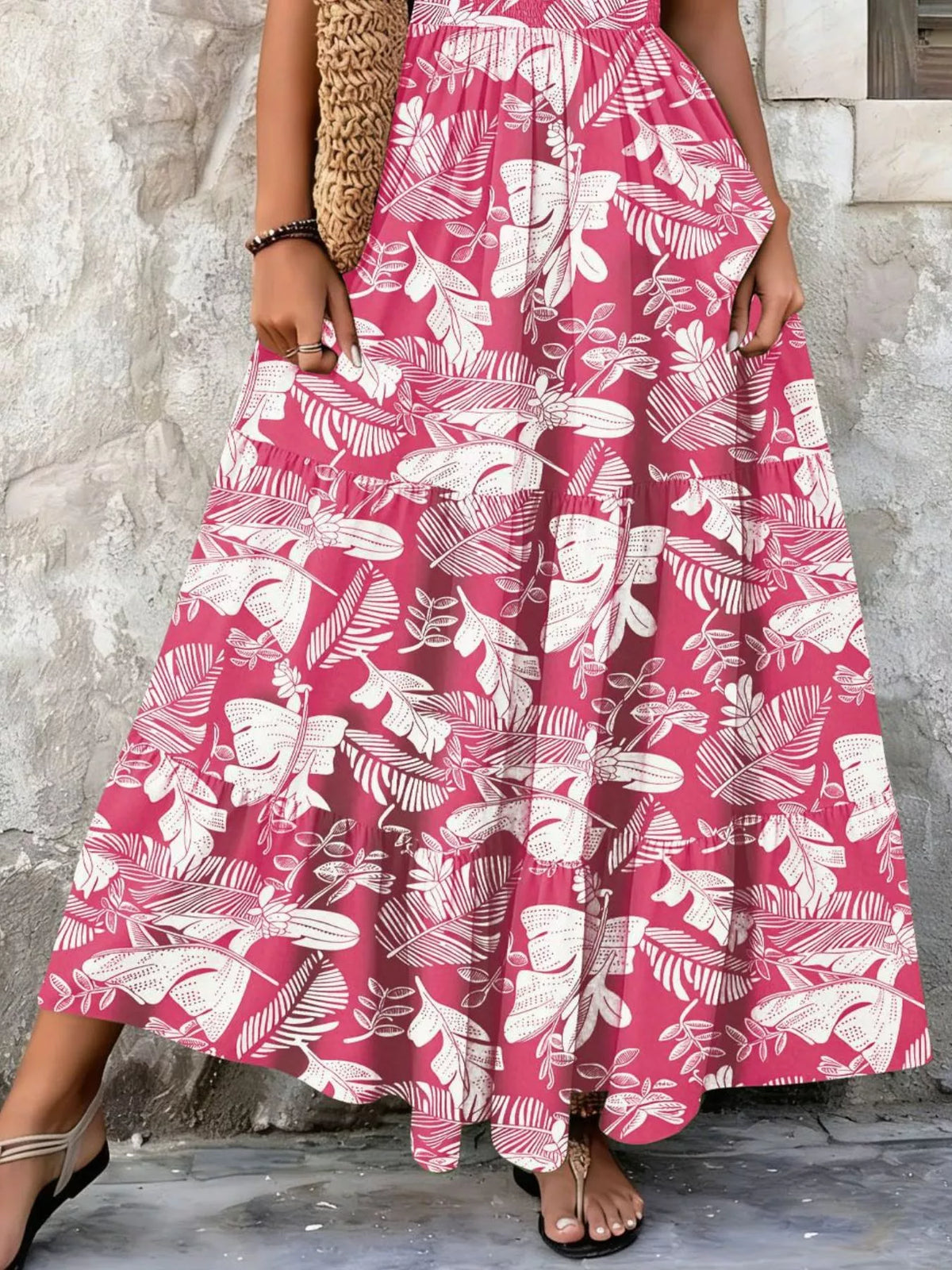 Printed V-Neck Tiered Maxi Dress Plus Size, view 14