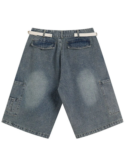 Men's Washed Loose Fit Cargo Denim Shorts - Fashorio