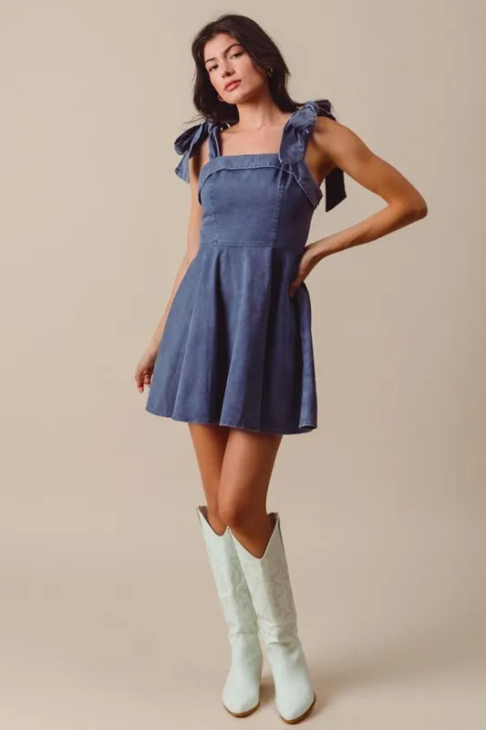 SO ME Fit and Flare Washed Gameday Dress NAVY - Fashorio