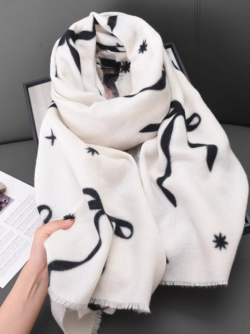 Bow print lightweight scarf around the neck
