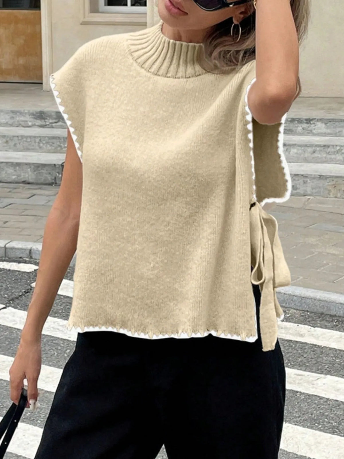 Ribbed Turtleneck Sweater Vest full outfit view