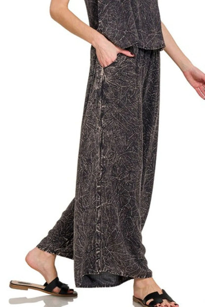 Zenana Woven Acid Crinkle Washed Cami & Pants 2 Piece Set - Fashorio