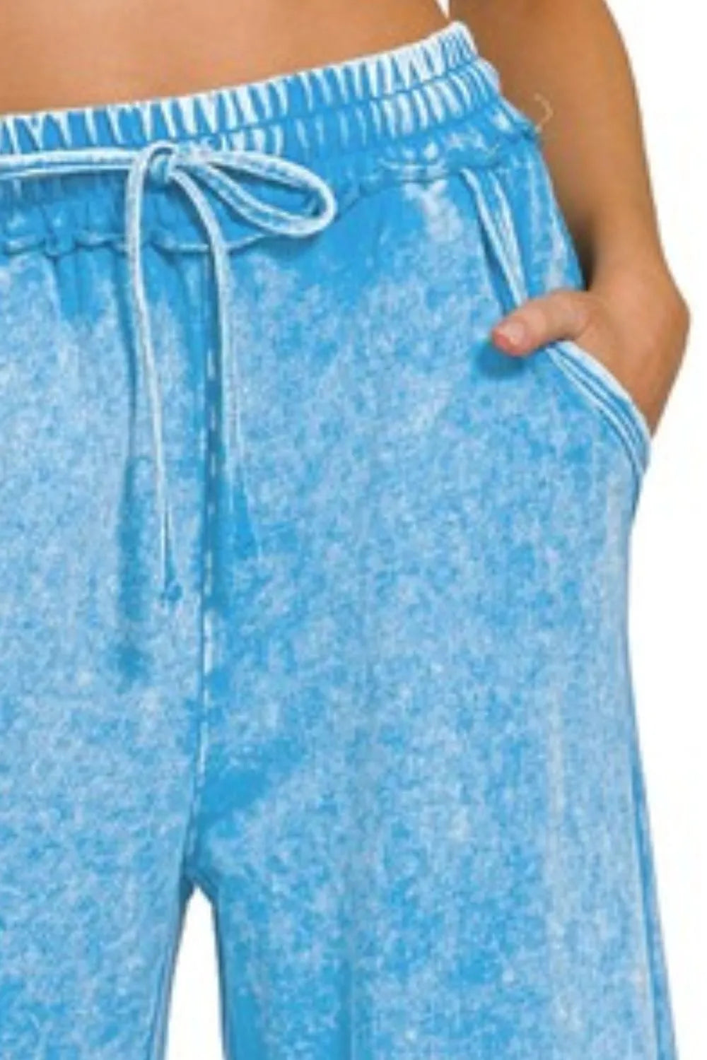 Zenana Washed French Terry Palazzo With Pockets - Fashorio