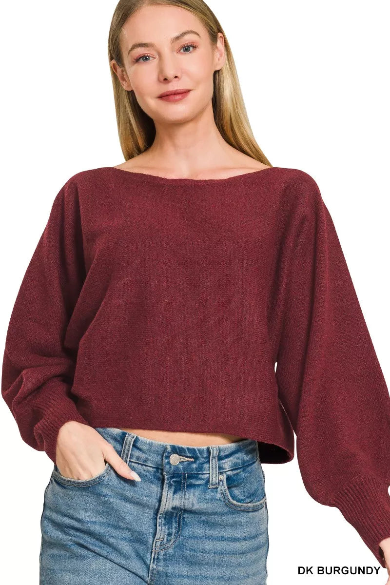 Back view of burgundy sweater