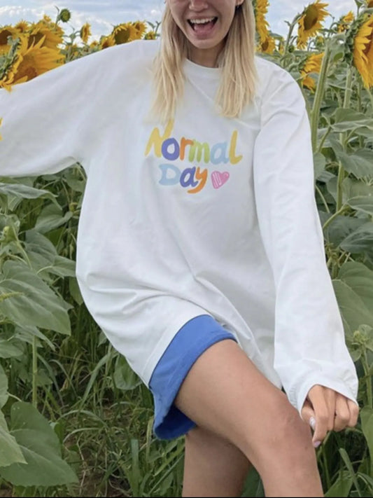 Normal Day Long Sleeve T-Shirt White - Fashorio