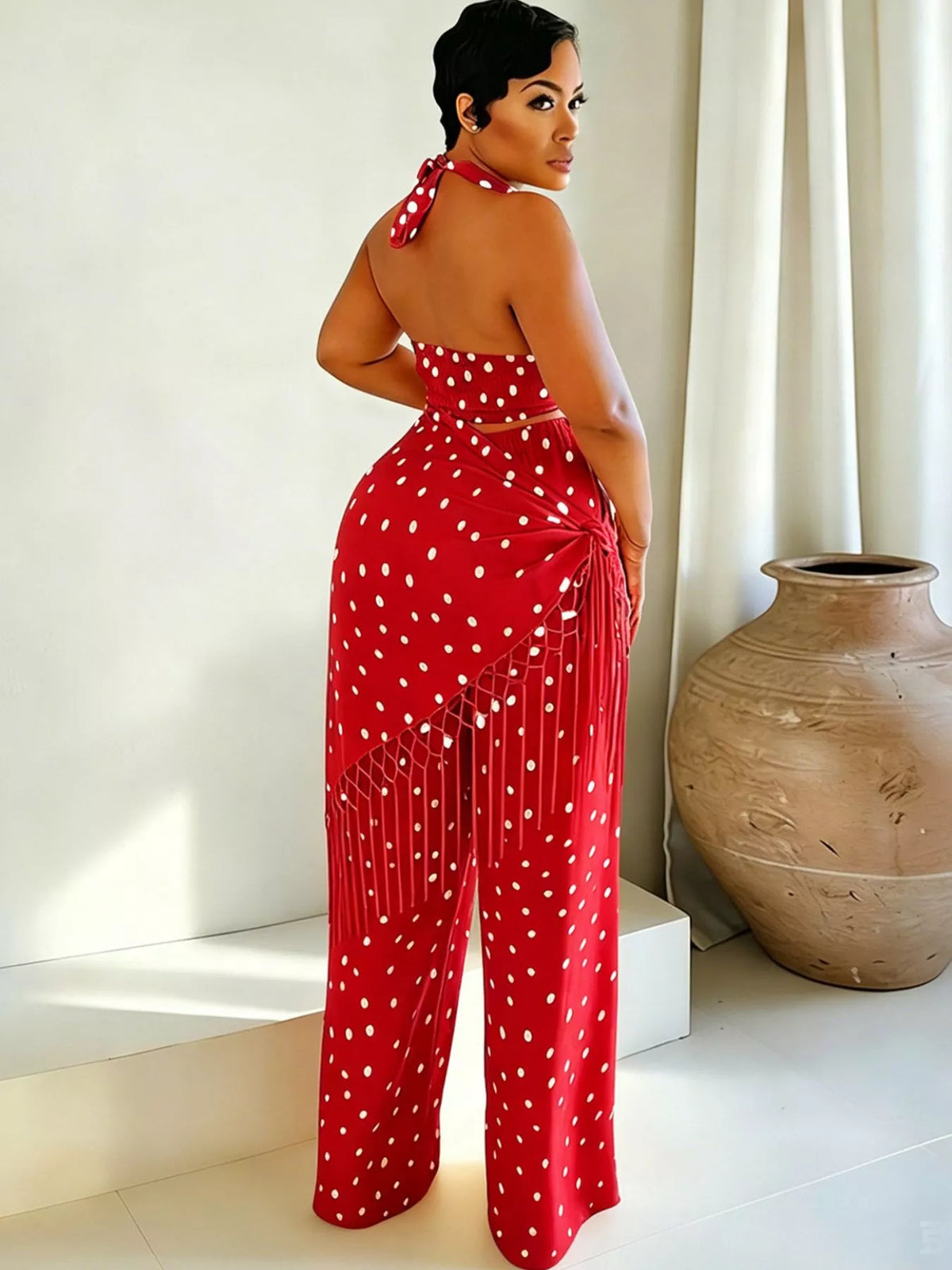 Polka Dot Halter Cami and Fringe Pants Set, view 13