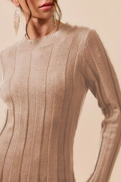 SO ME Ribbed Long Sleeve Mini Sweater Dress - Fashorio