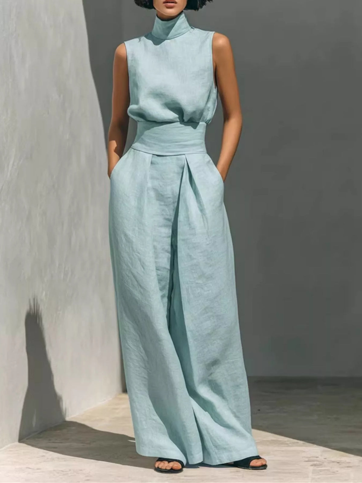 Wide leg pants set flowing silhouette