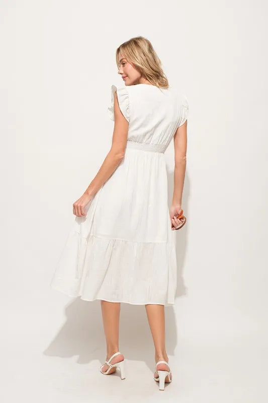 Ruffle Sleeve Front Smocked Tiered Midi Dress view 7