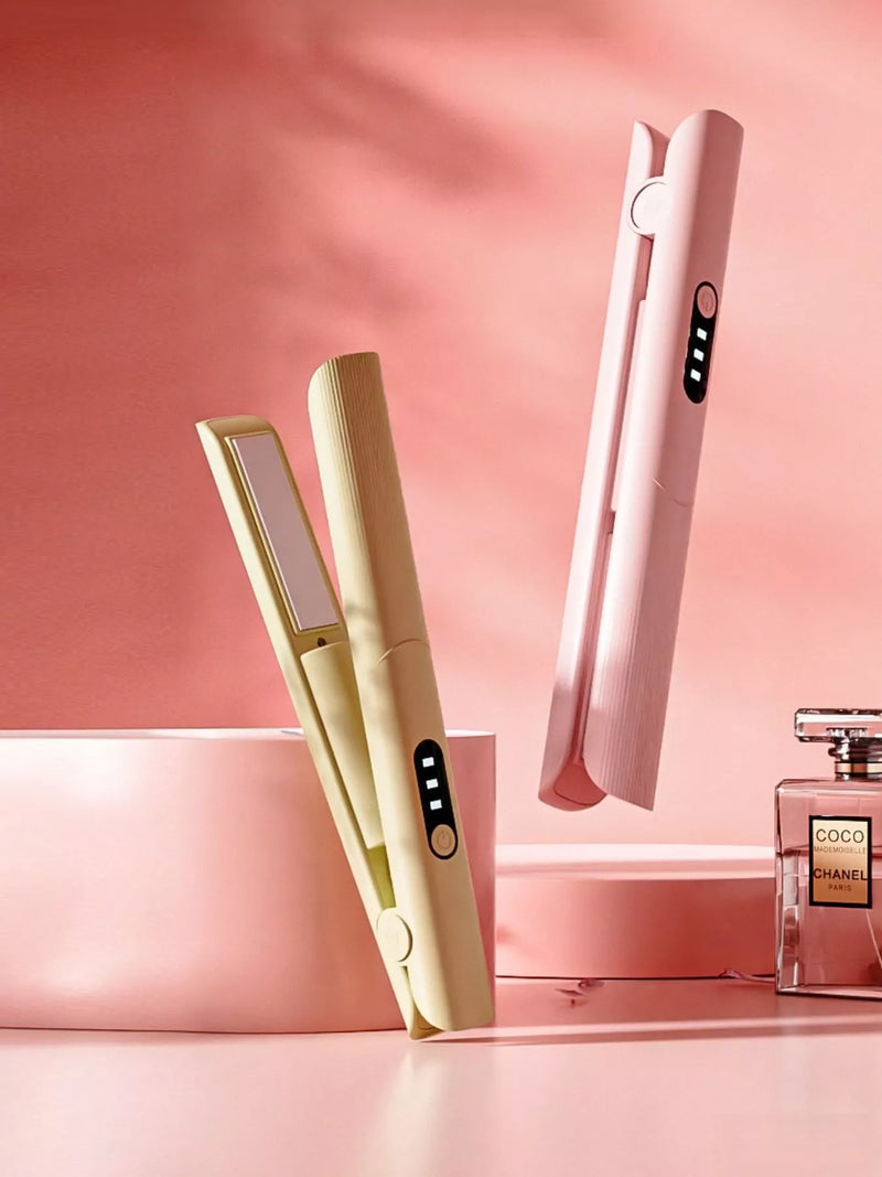 Rechargeable cordless hair straightener in pink