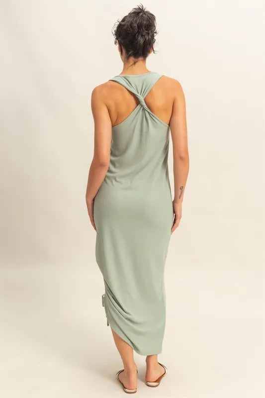 Scoop Neck Side Tie Detail Midi Dress side view