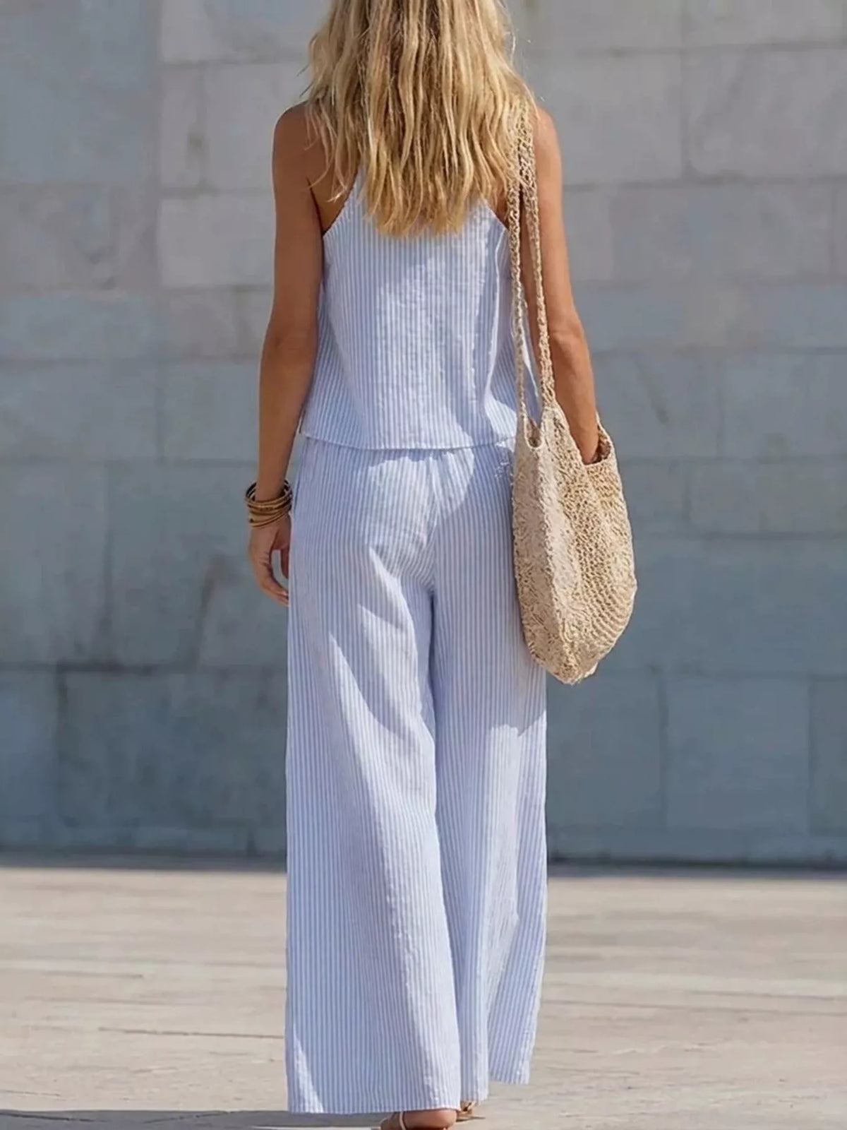 Striped v neck tank two piece side view