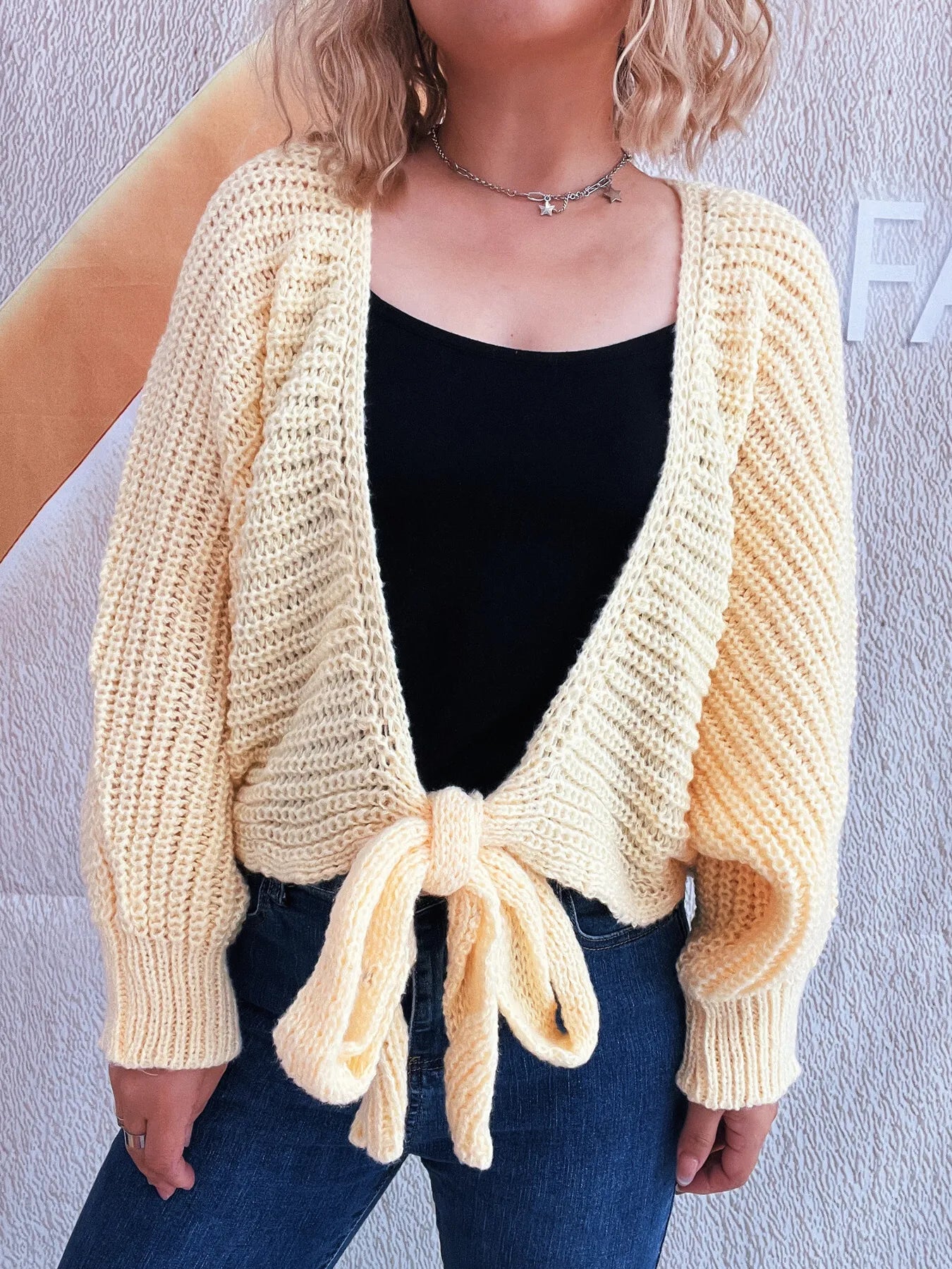 Tie Front Long Sleeve Cardigan - Fashorio