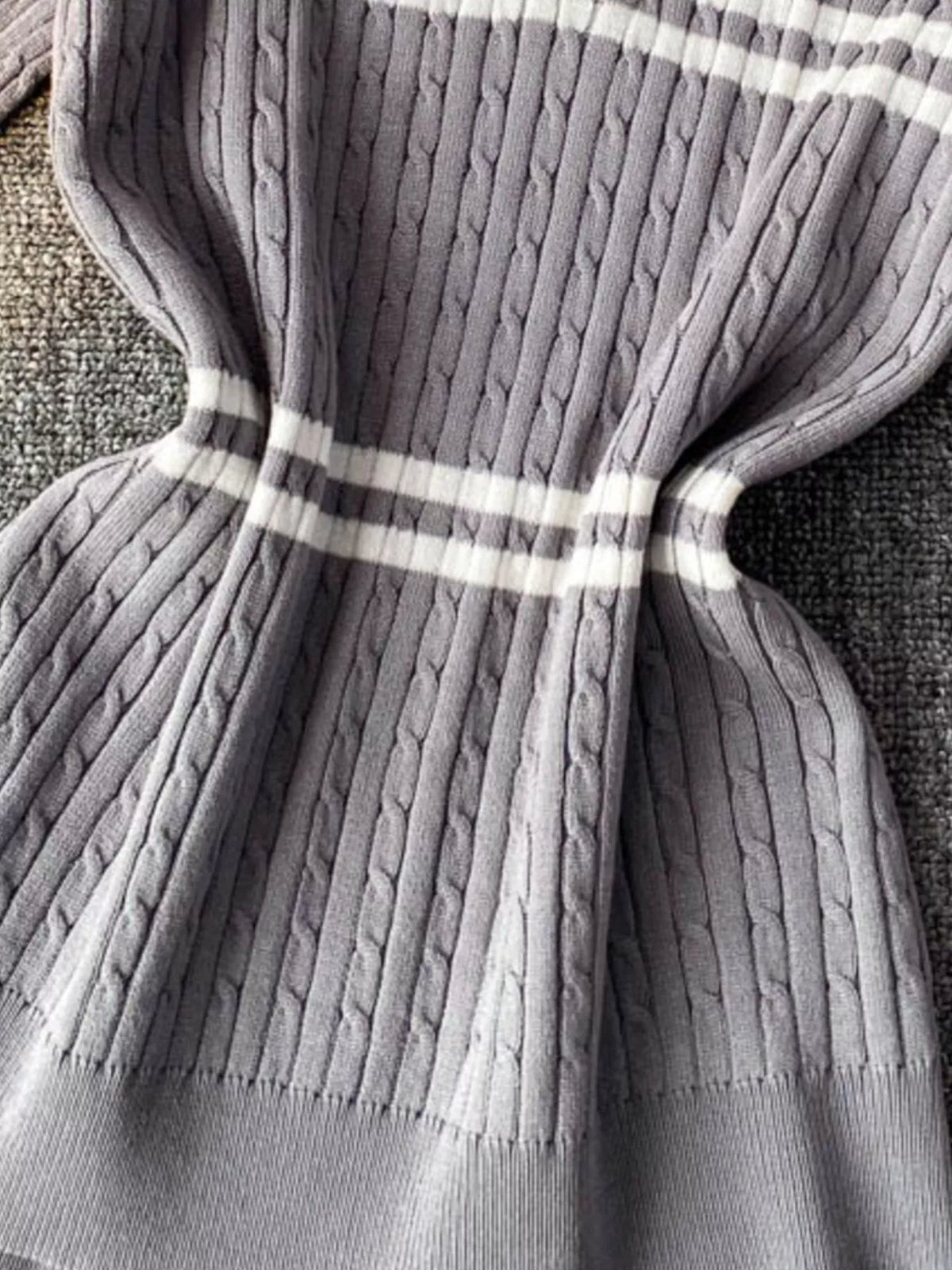 Striped knit polo collar top collar detail view