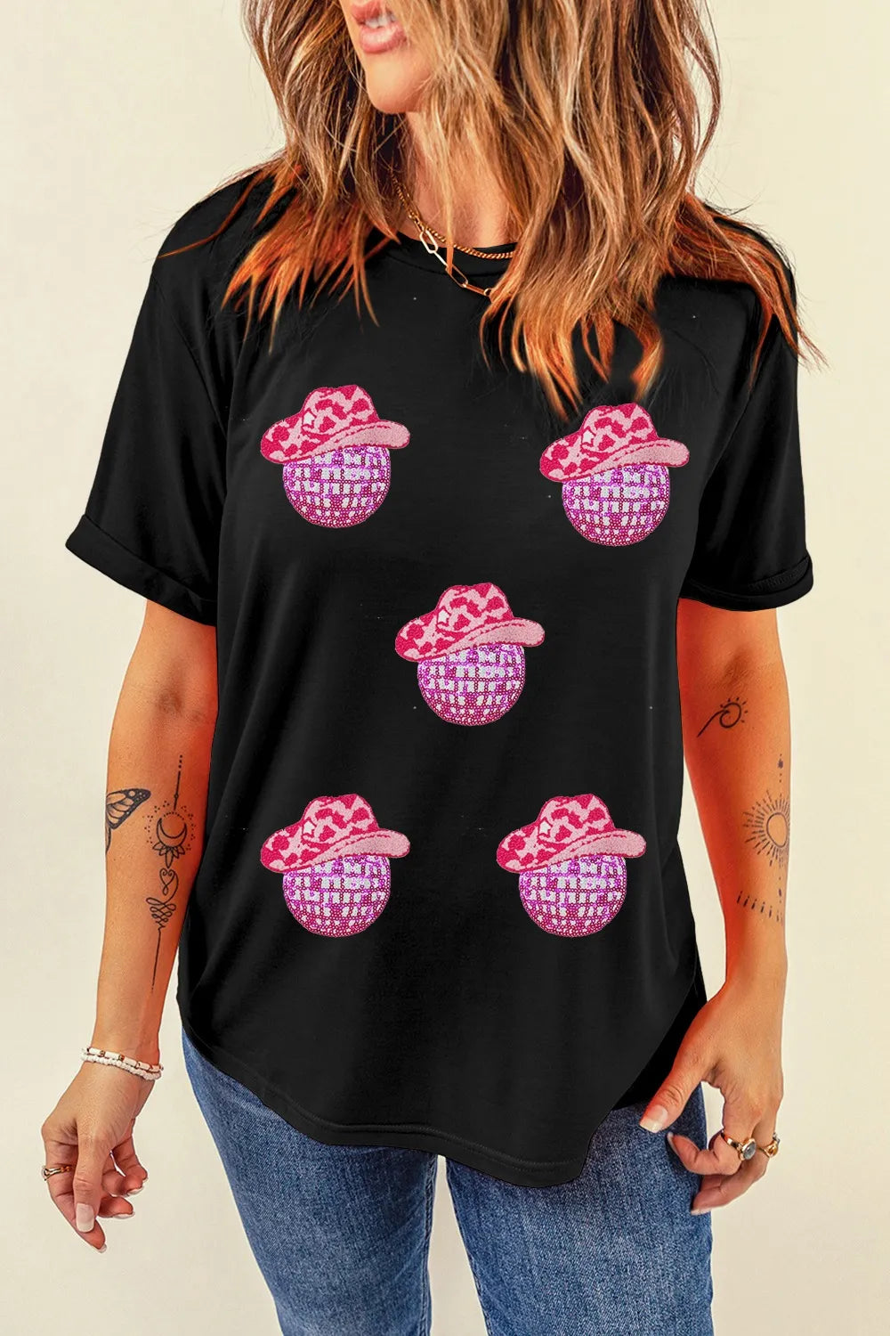 Western graphic tee patch close up