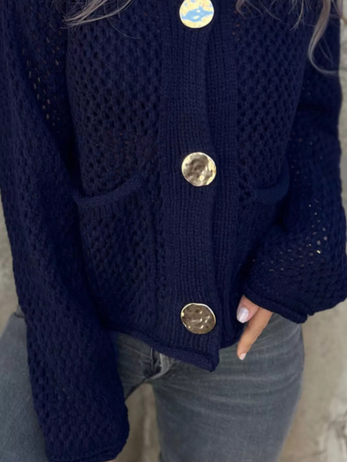 crochet button up cardigan back view