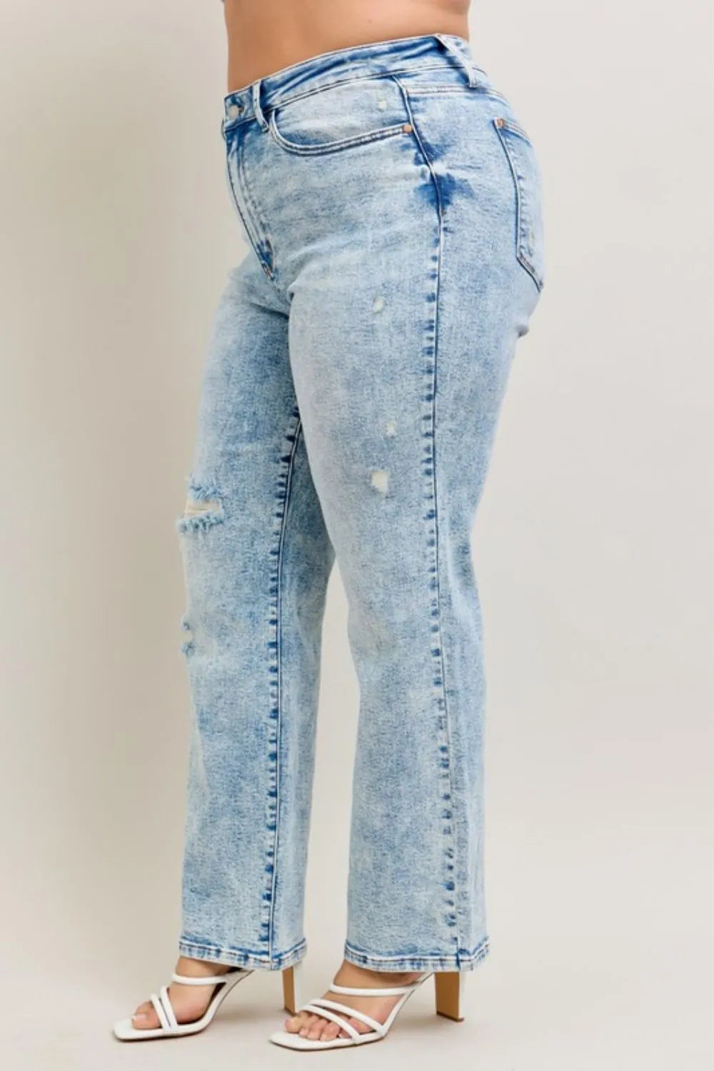 Judy Blue Full Size Hw Mineral Wash Destroy 90's Straight Jeans Plus Size - Fashorio