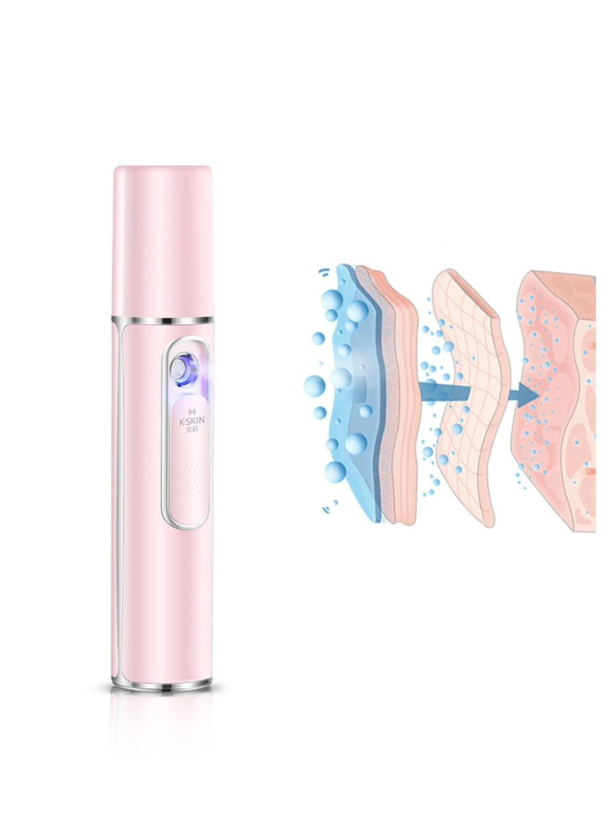 Facial mister spraying a fine hydrating mist