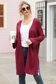 Open Front Long Sleeve Cardigan Burgundy - Fashorio