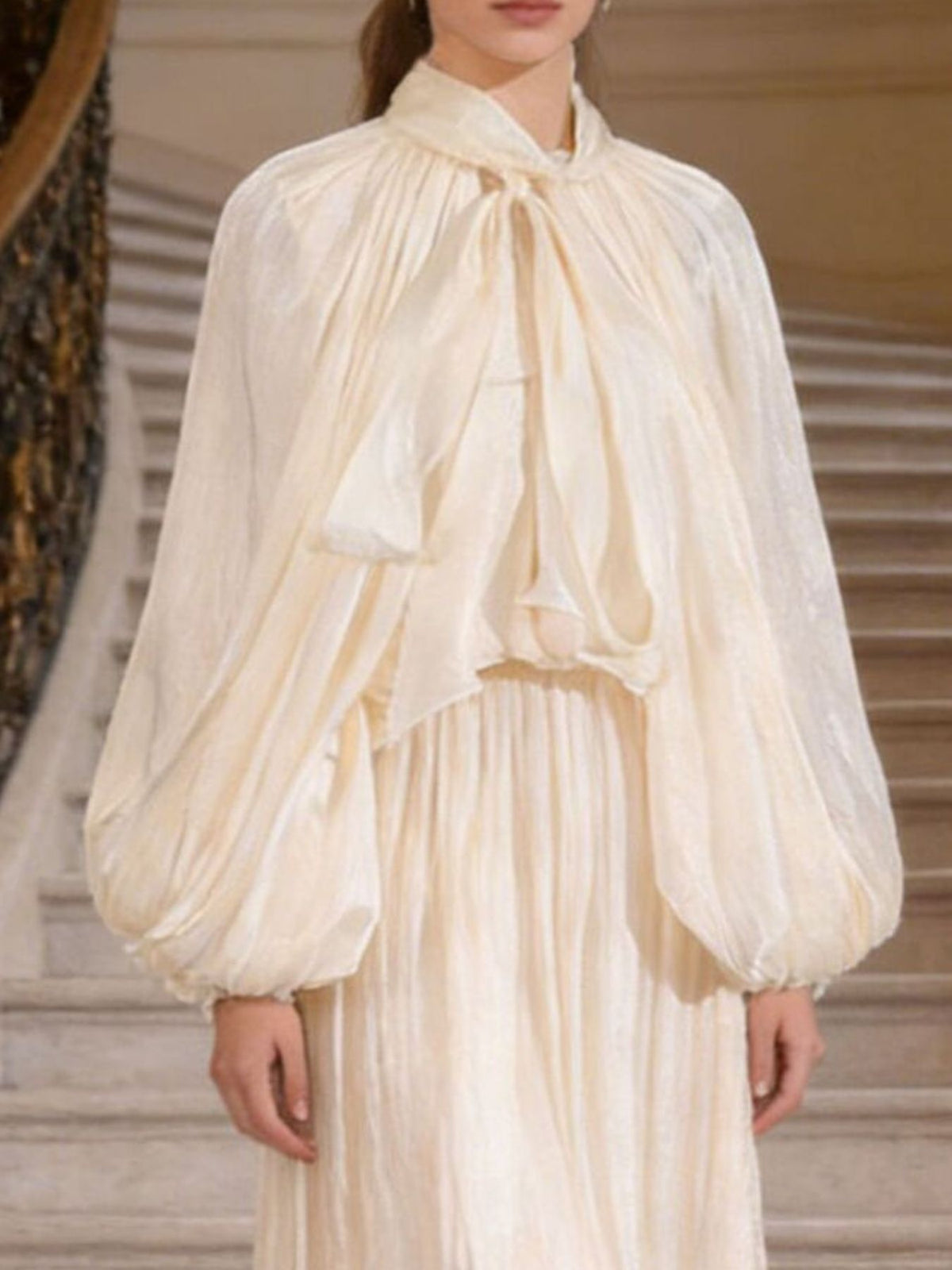 tie front balloon sleeve midi dress styled look