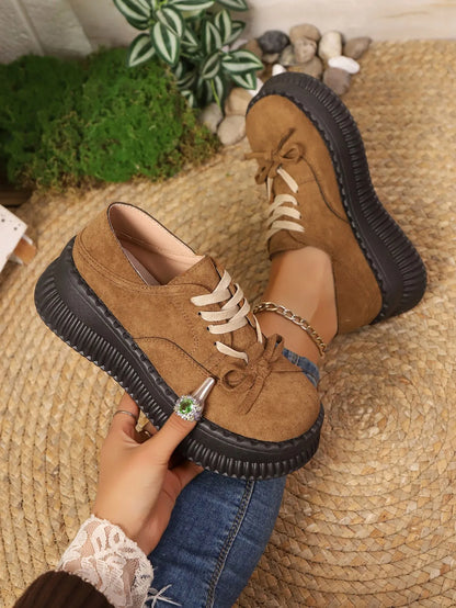Lace Up Platform Loafers Tan - Fashorio