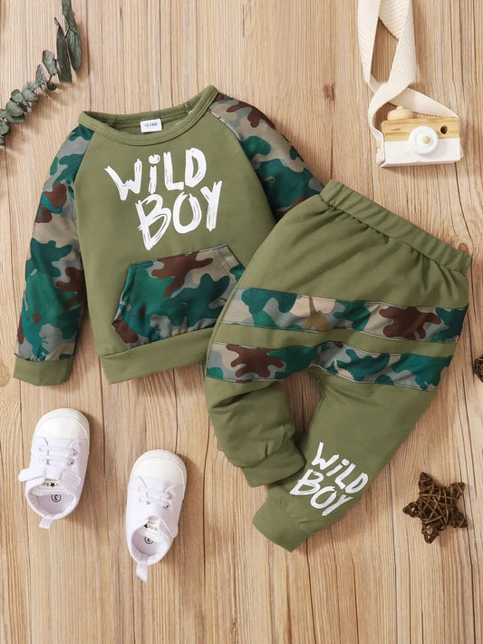 Children's Camouflage Top and Pants Set Army Green - Fashorio