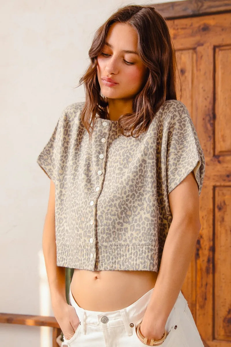 SO ME Leopard Print Button Front Sweater Cardigan - Fashorio