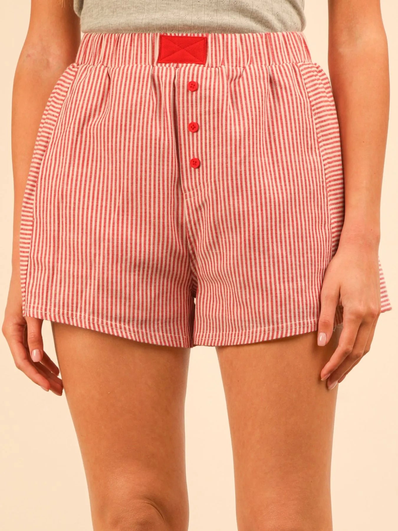 Striped High-Waist Shorts Deep Red - Fashorio