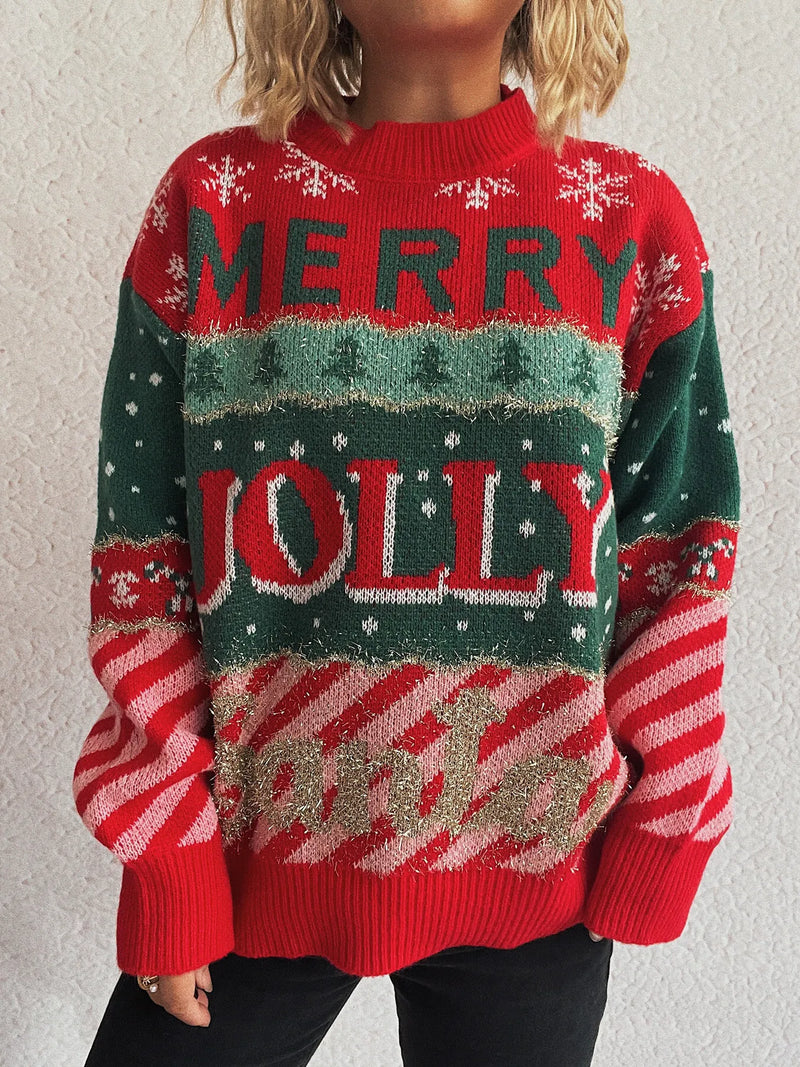 christmas letter round neck red sweater front view