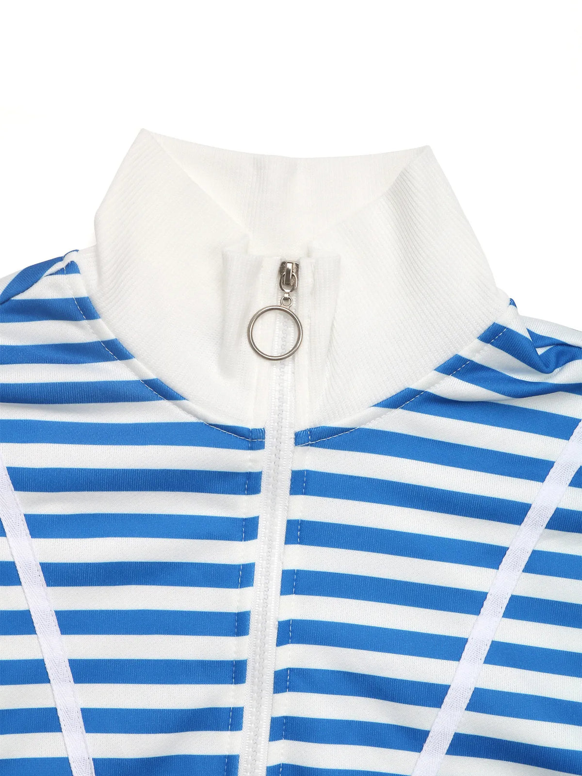 Side view of striped long sleeve hoodie
