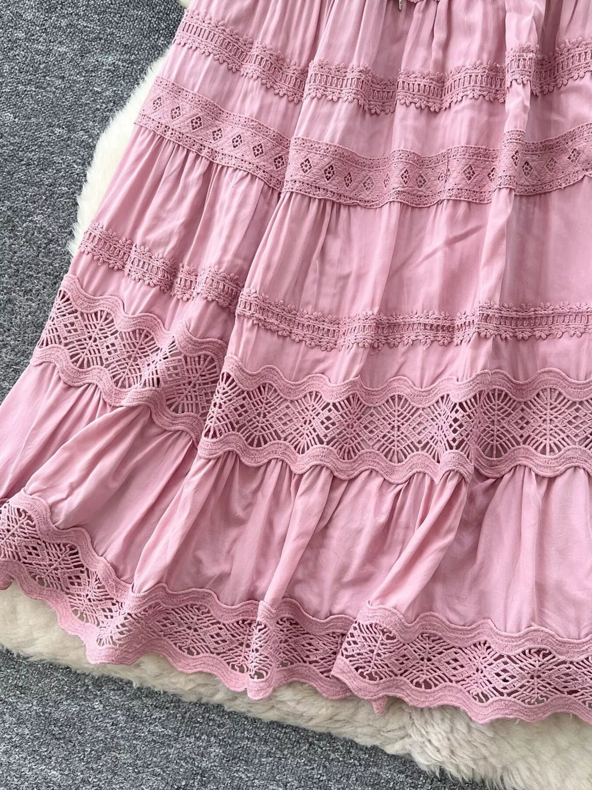 Tiered skirt lace openwork detail