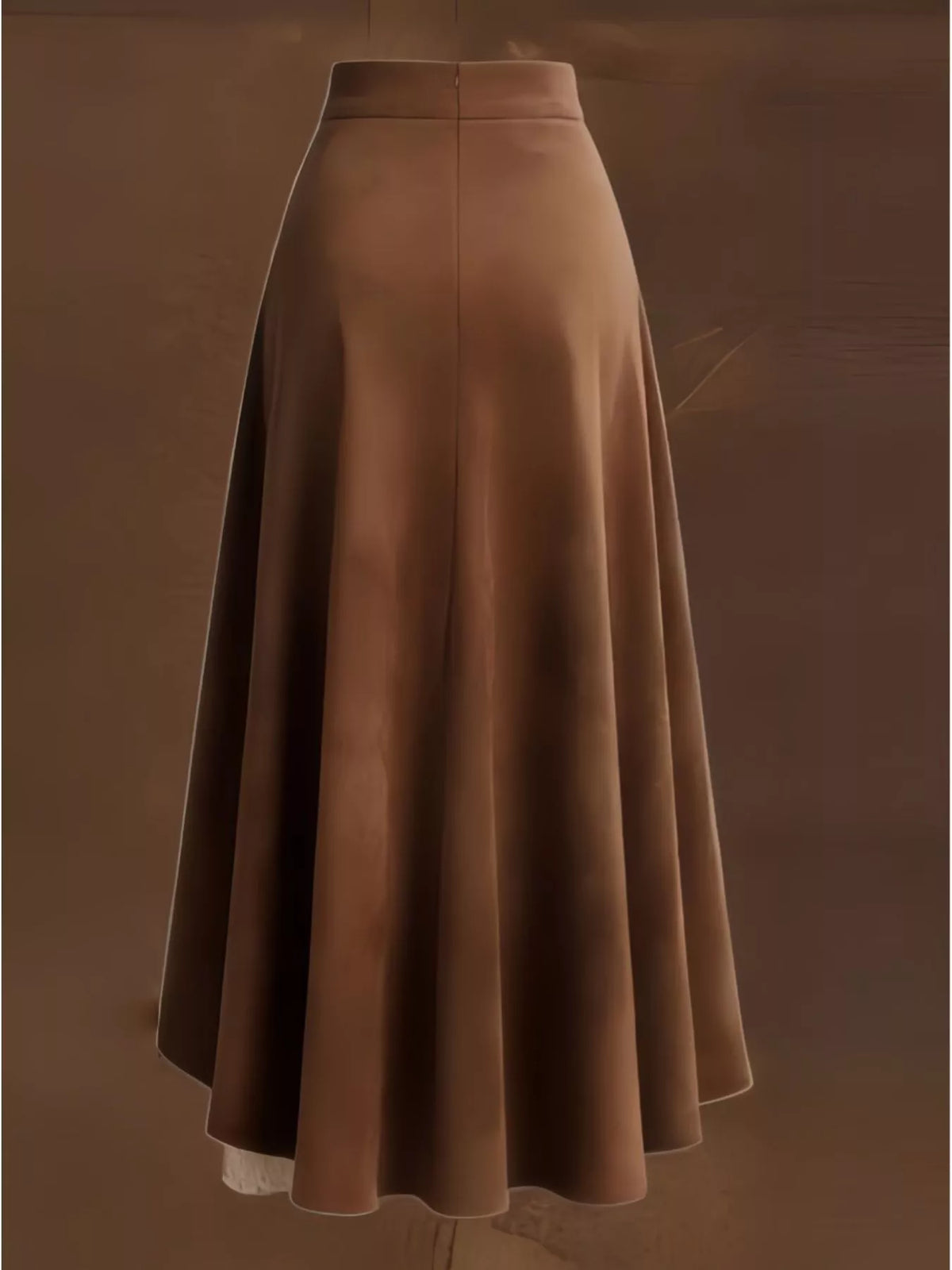 brown lace ruffle midi skirt detail