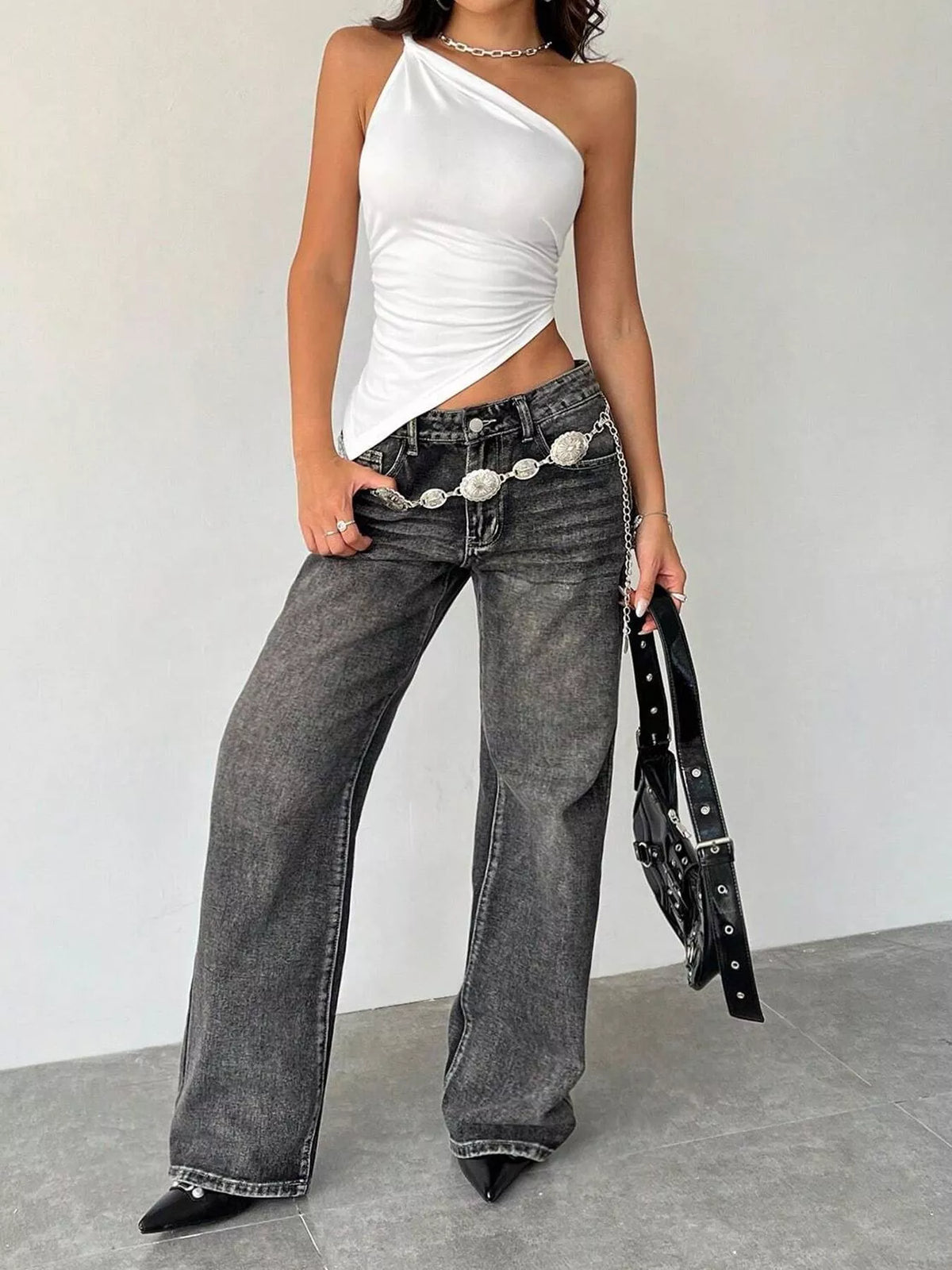 one shoulder slim fit cami detail shot