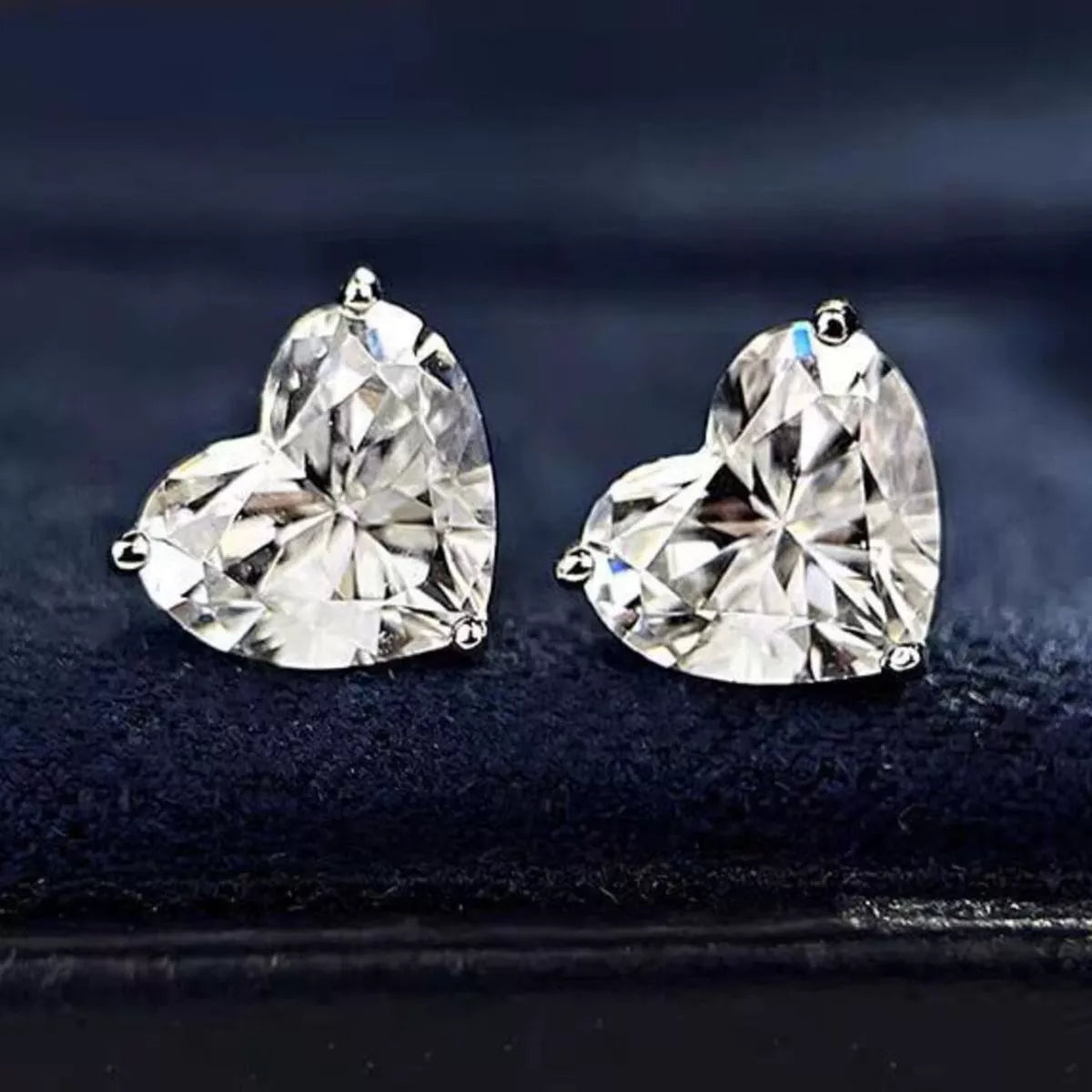 Moissanite heart earrings presentation view