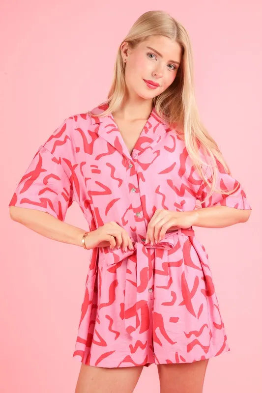 Oversized Printed Button Down Resort Romper view 7