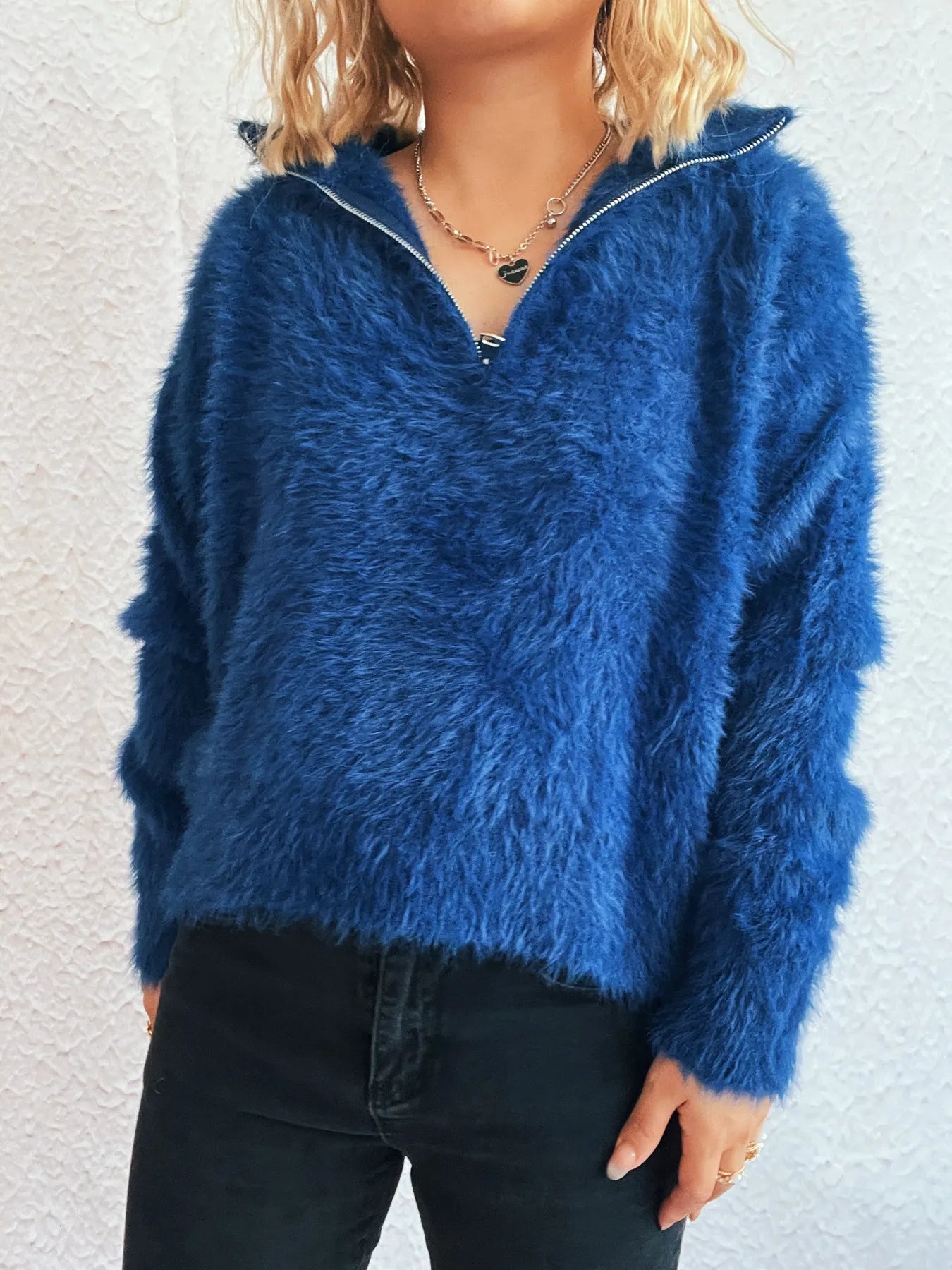 Cozy Fuzzy Half-Zip Sweater - Fashorio