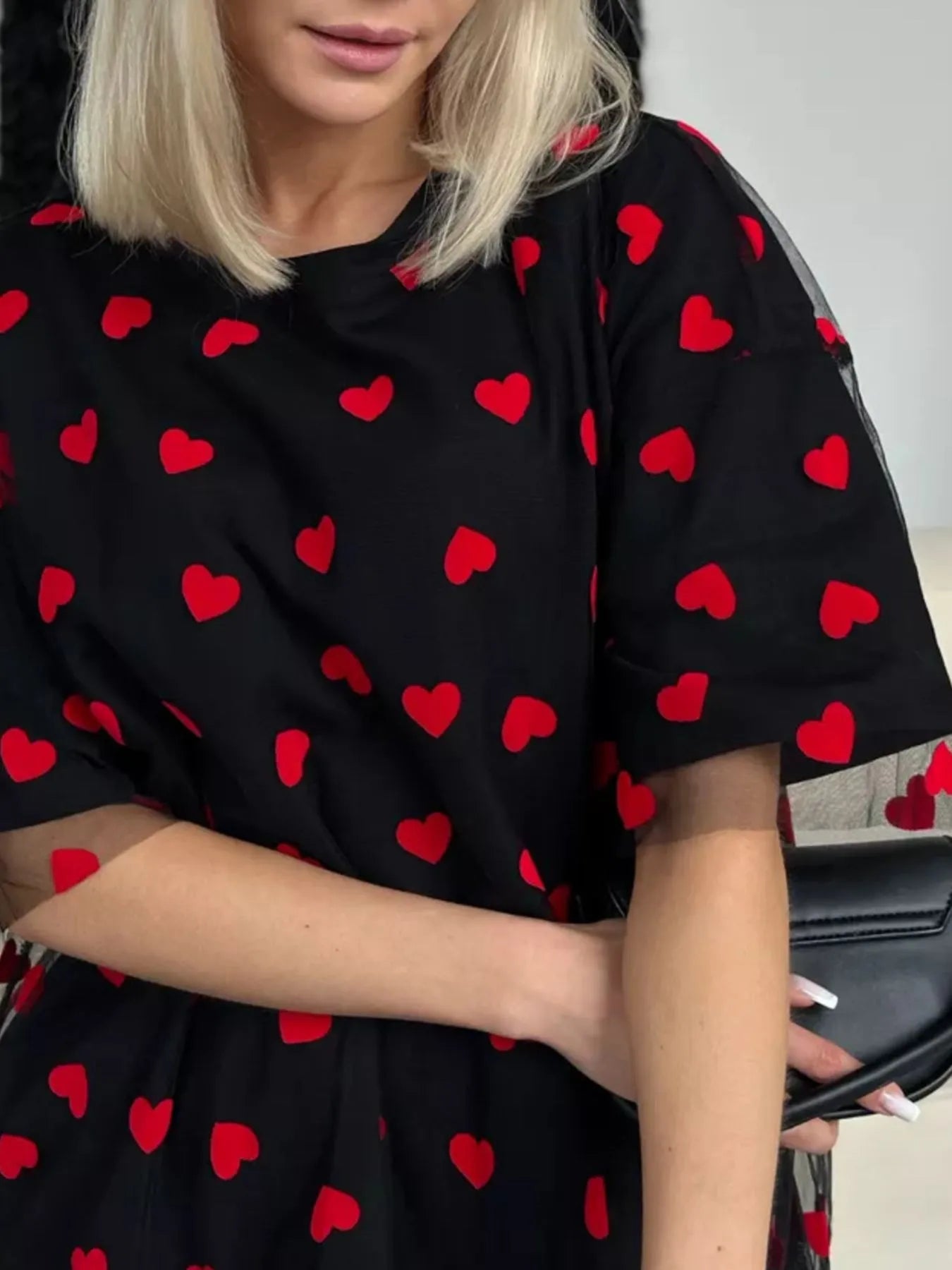 Heart Print Oversized T-Shirt - Fashorio