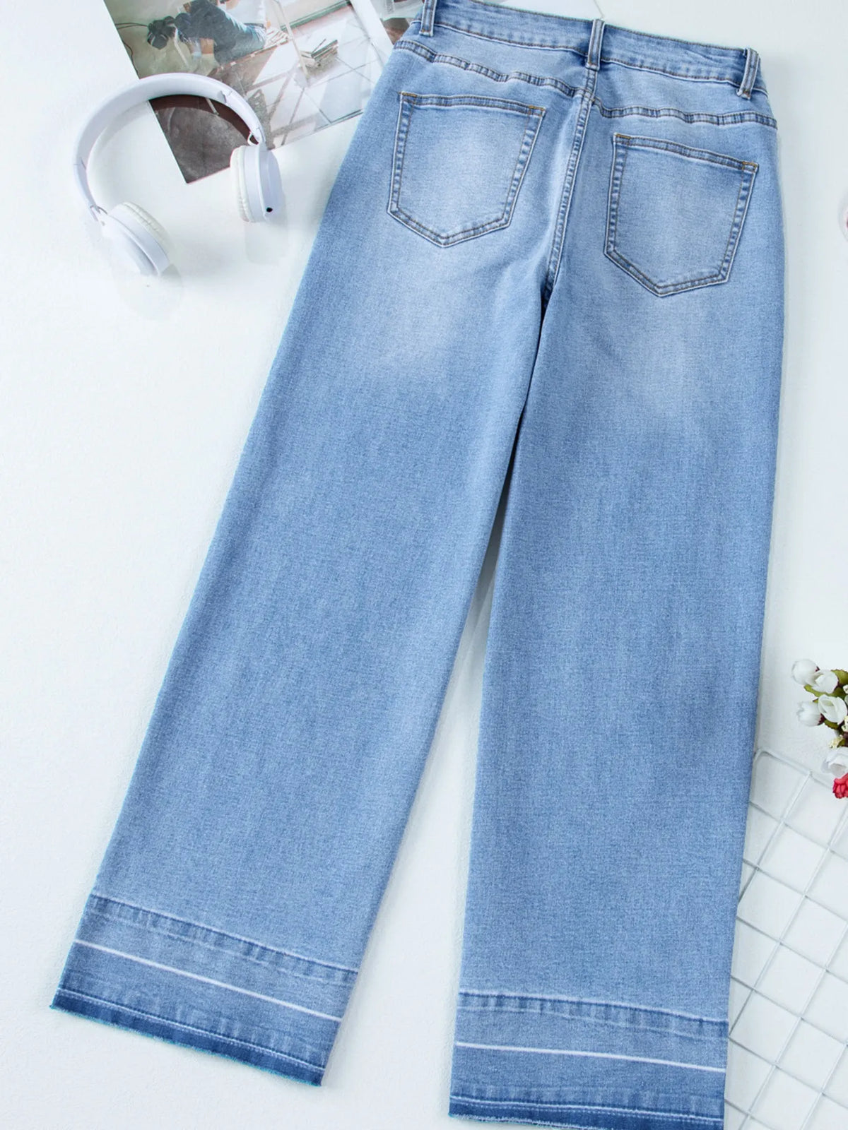 Styled look with washed wide leg jeans