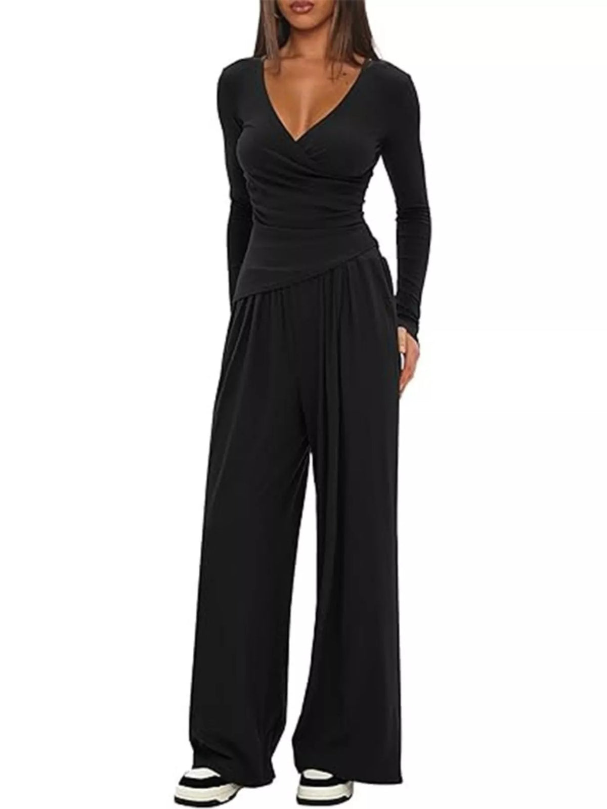 Casual Long Sleeve Top and Wide Leg Pants Set, view 13