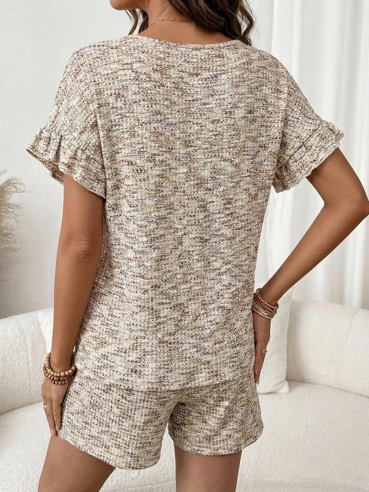 Ruffle Sleeve Textured Top and Shorts Set, view 13