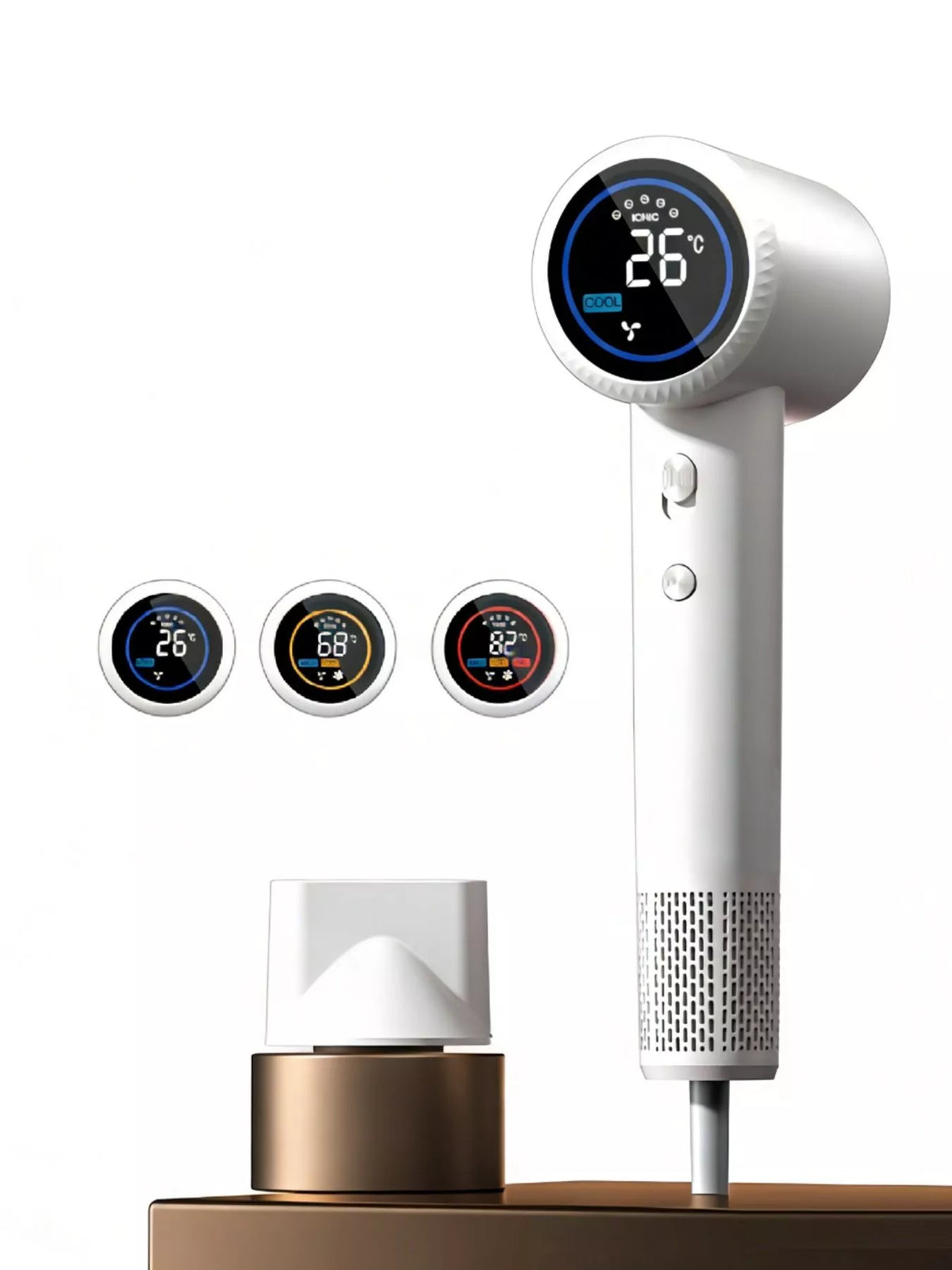 Smart temperature hair dryer front view
