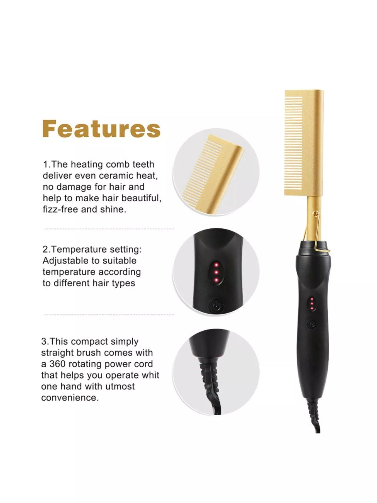 Straightening brush handle and controls
