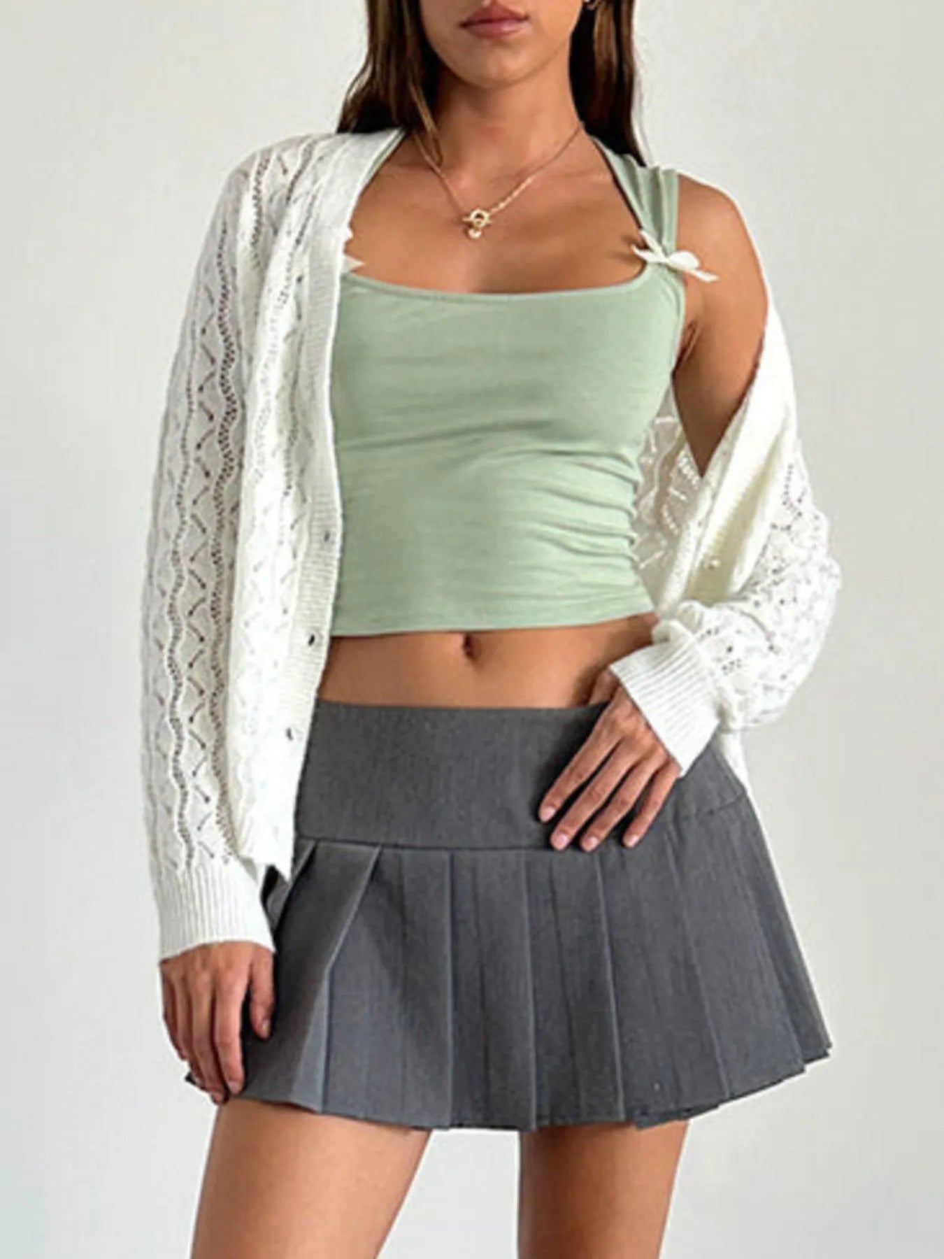 Bow Detail Square Neck Cropped Tank - Fashorio